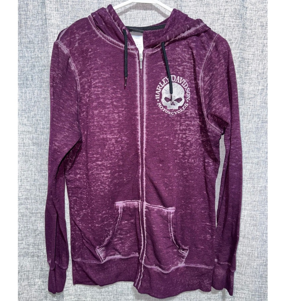 Harley-Davidson Womens Purple Burnout Willie G Skull Zip Up Hoodie Colorado M
